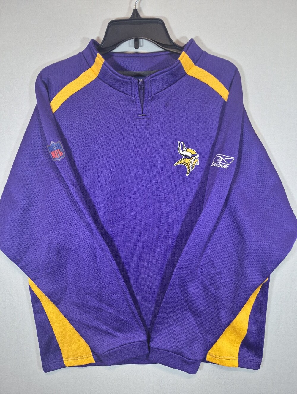 Reebok Minnesota Vikings NFL Quarter Zip Pullover Men’s Large Purple Gold Vintag